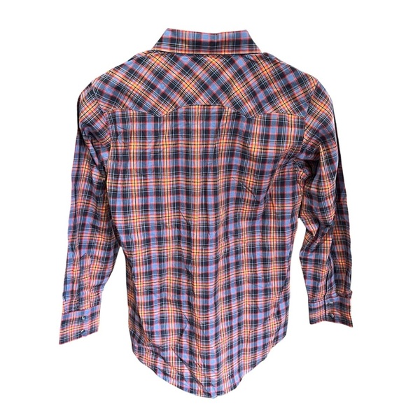 NEW Wrangler Retro Boys Plaid Shirt - Blue and Orange Pearl Snap Buttons - Picture 4 of 12